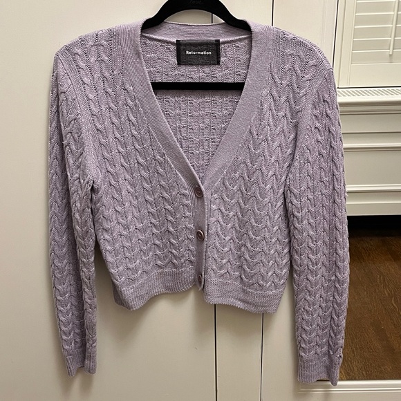 Reformation Sweaters - {{Reformation}} Lilac Cable Knit Cardigan